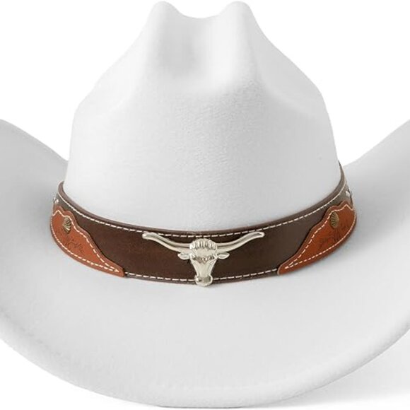 NEW!  Cowboy Hat for Women & Men with Wide Brim Felt Western-White main image 4